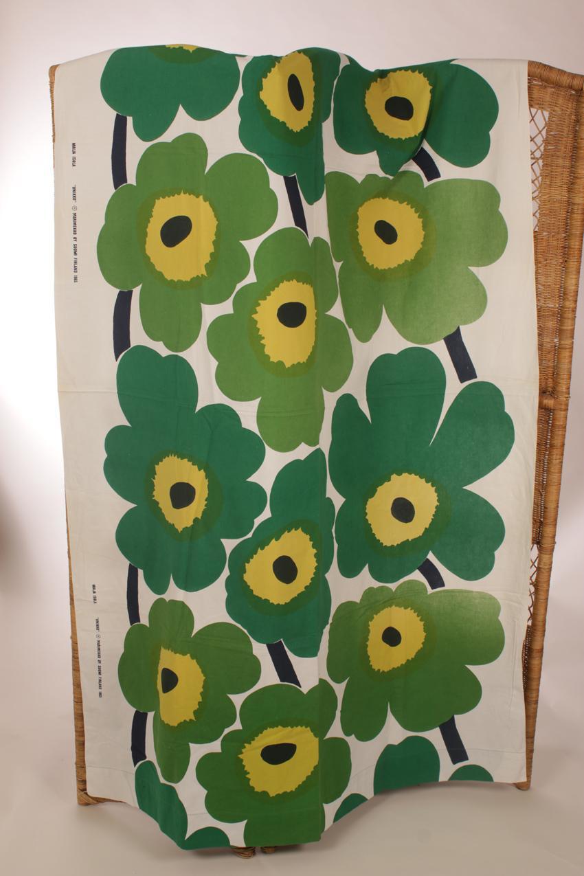 Vintage Marimekko vihreä Unikko kangas verho