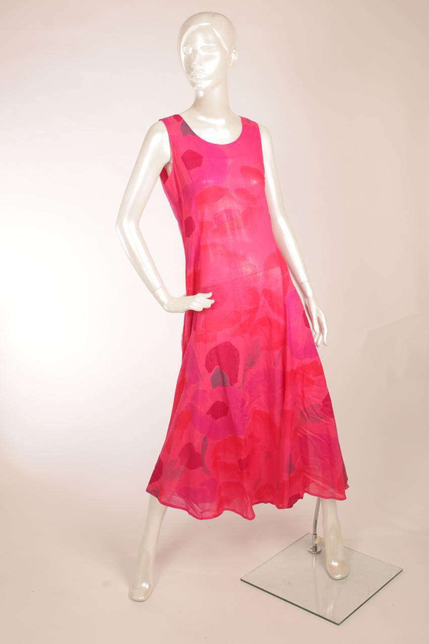 Vintage Marimekko hihaton fuksianpunainen “Unikko” maksi mekko M