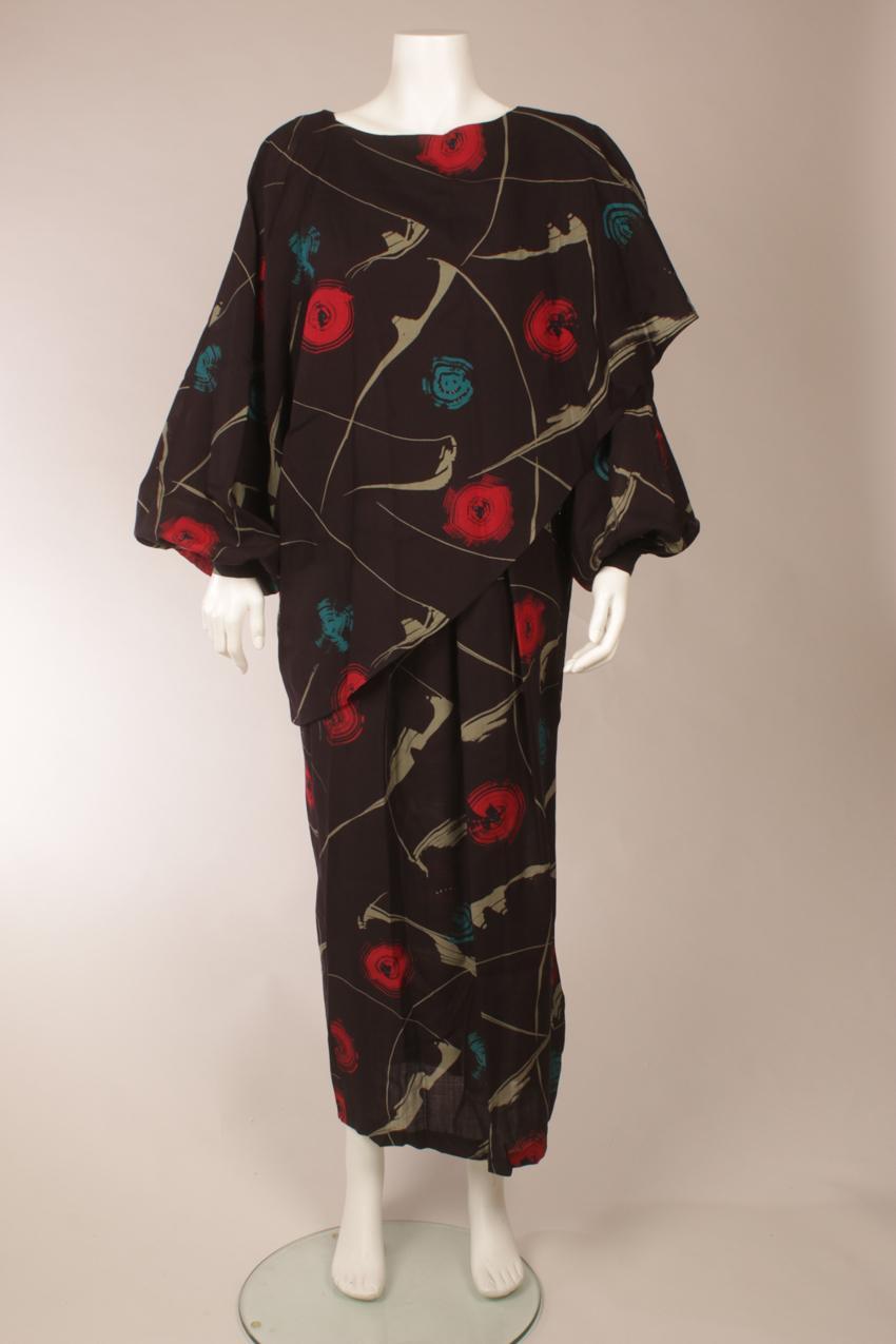 Vintage 80-luku Marimekko abstrakti kuvioinen villakangasmekko M