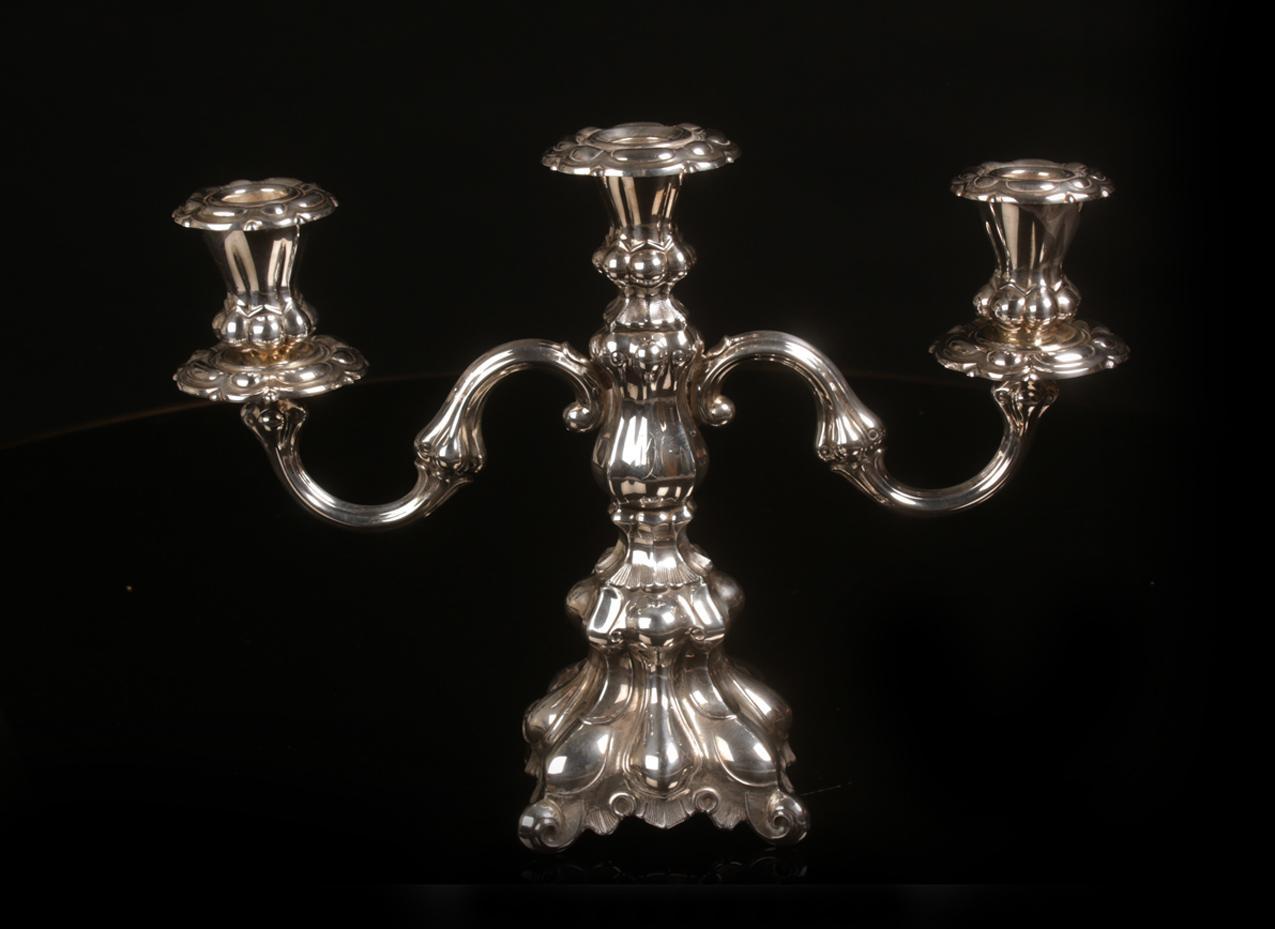 Vintage 1974 Kultakeskus three-pronged “Barokki” "Baroque" sterling silver candelabra