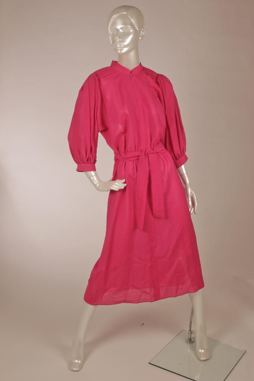 Vintage fuchsia color wool muslin dress with stand up collar by Vuokko.