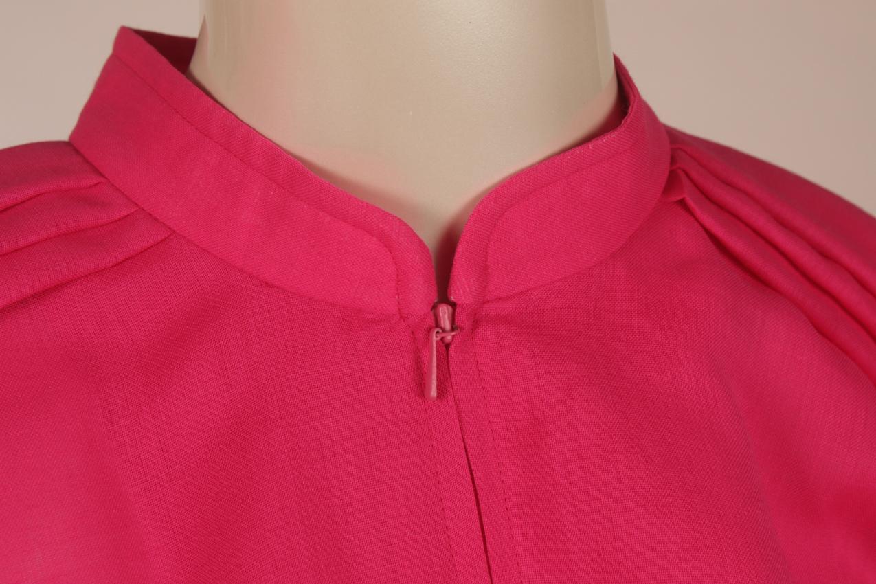 Vintage fuchsia color wool muslin dress with stand up collar by Vuokko. - Image 3