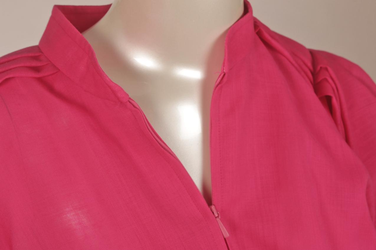 Vintage fuchsia color wool muslin dress with stand up collar by Vuokko. - Image 5
