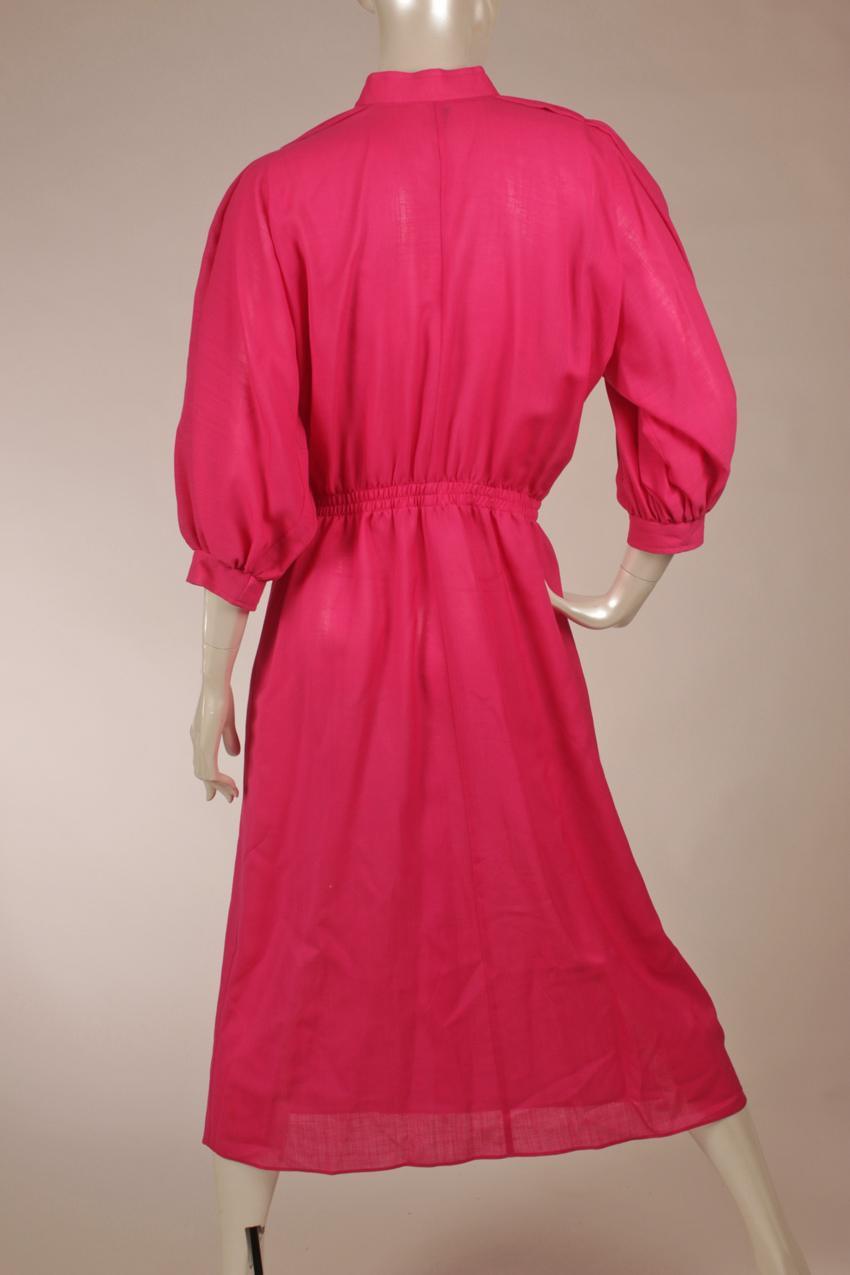 Vintage fuchsia color wool muslin dress with stand up collar by Vuokko. - Image 6