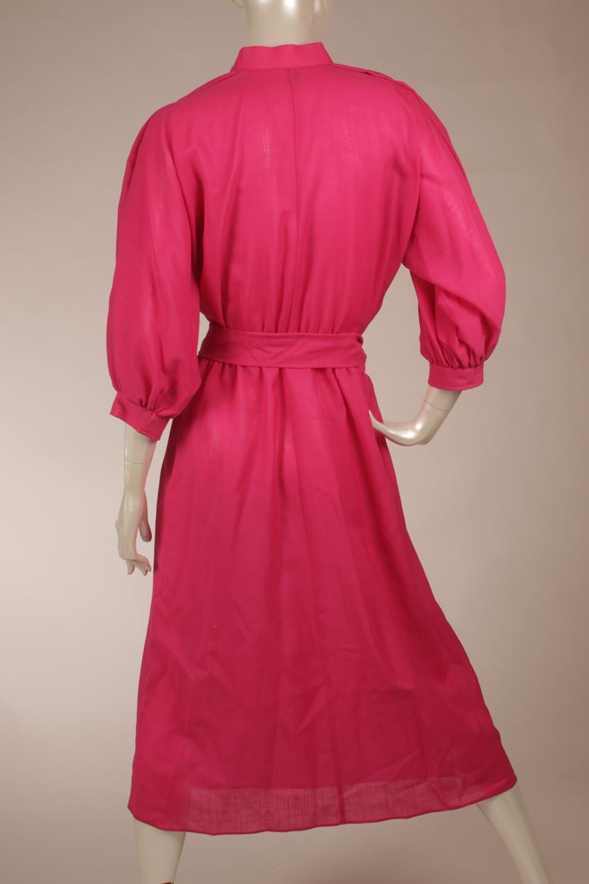 Vintage fuchsia color wool muslin dress with stand up collar by Vuokko. - Image 7