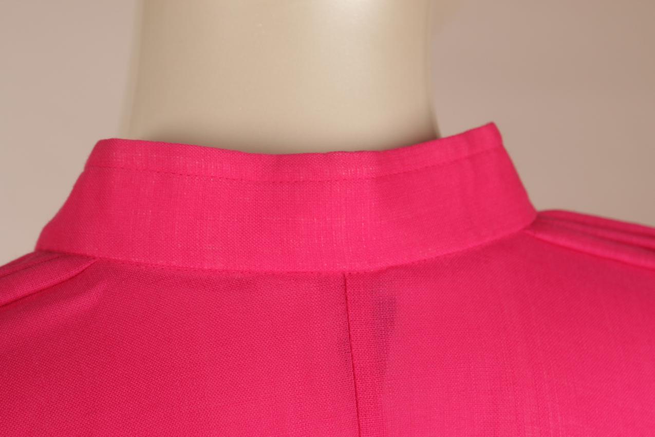 Vintage fuchsia color wool muslin dress with stand up collar by Vuokko. - Image 8