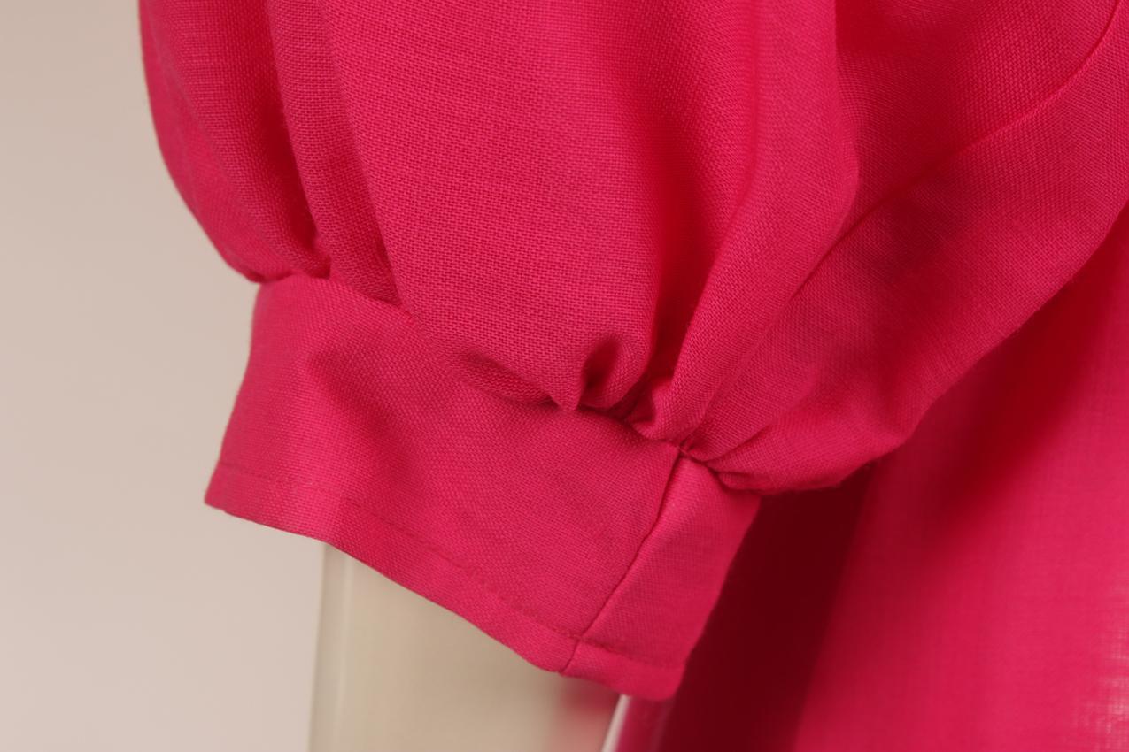 Vintage fuchsia color wool muslin dress with stand up collar by Vuokko. - Image 9