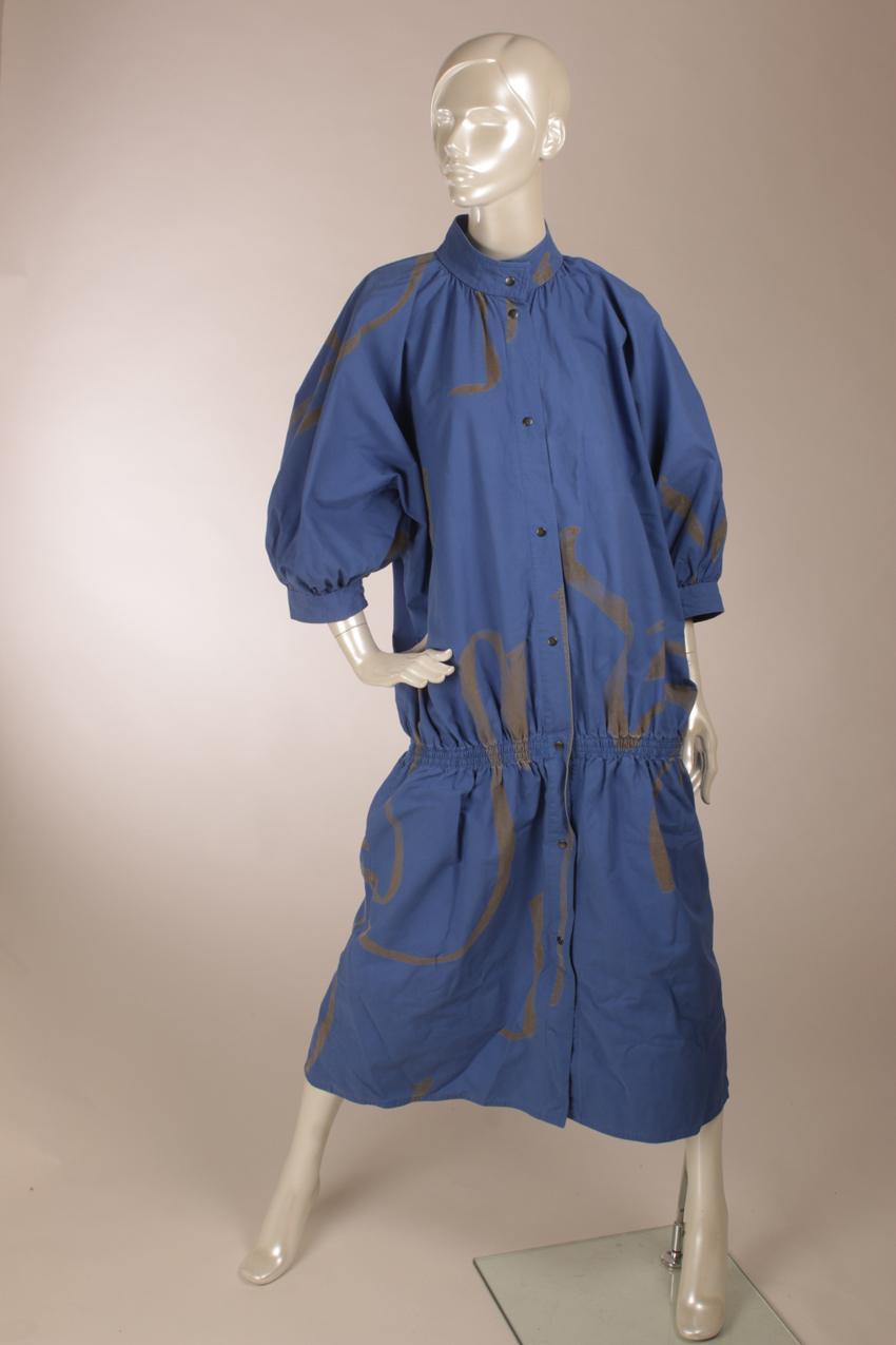 Vintage Vuokko blue dress with gray brown print L