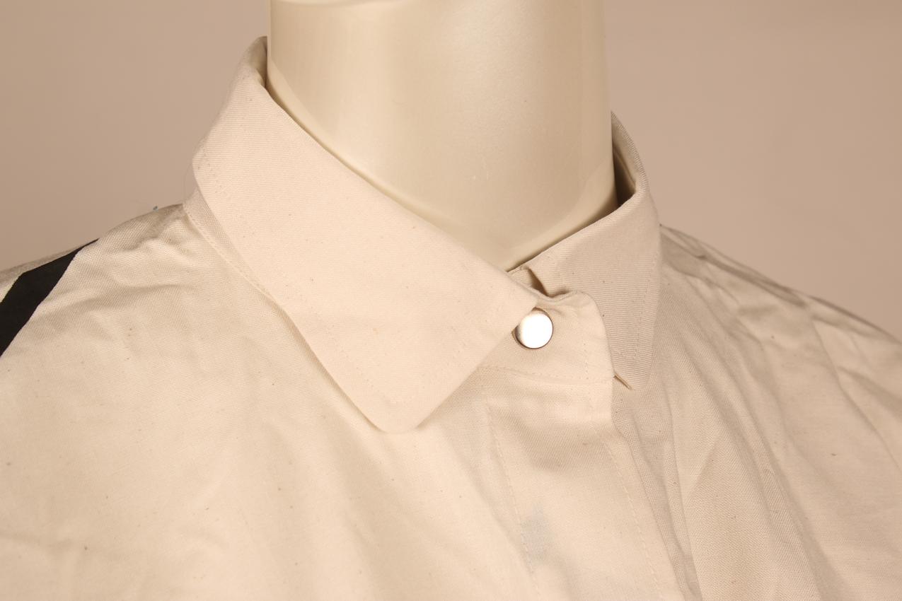 Vintage Vuokko white shirtdress with black stripe patterns S - Image 3