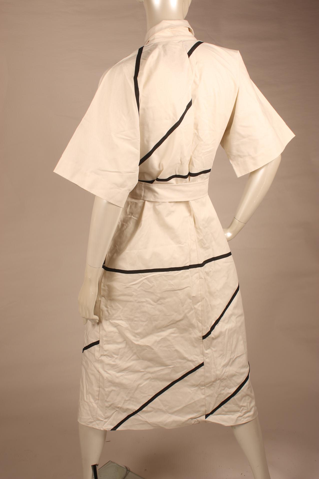 Vintage Vuokko white shirtdress with black stripe patterns S - Image 5