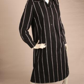 Vintage Marimekko musta paitamekko valkoisilla raitakuvioilla  S