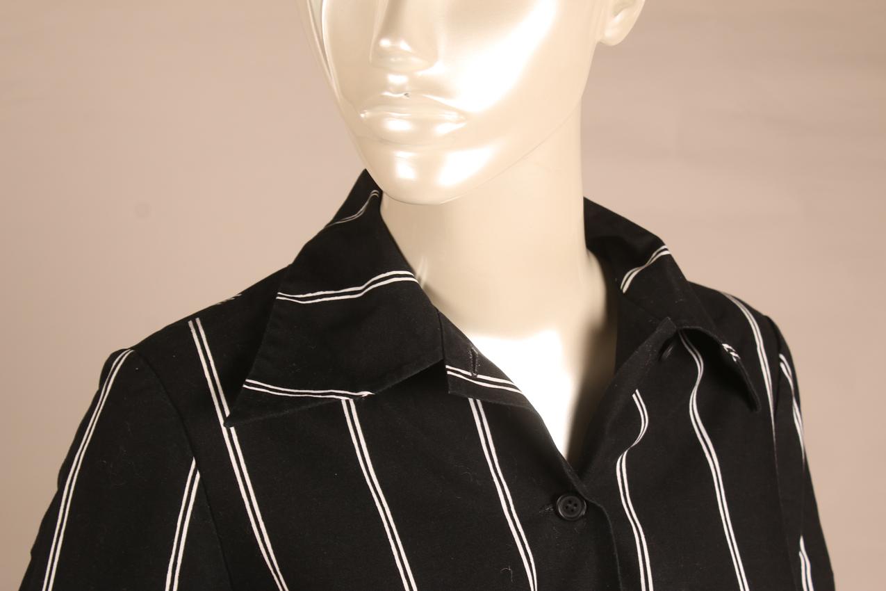 Vintage Marimekko musta paitamekko valkoisilla raitakuvioilla S - Image 4