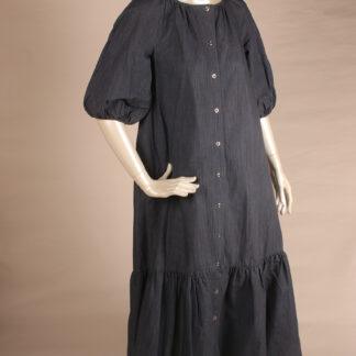 Vintage Marimekko Annikki Rimala siniharmaa raidallilnen maksimekko S