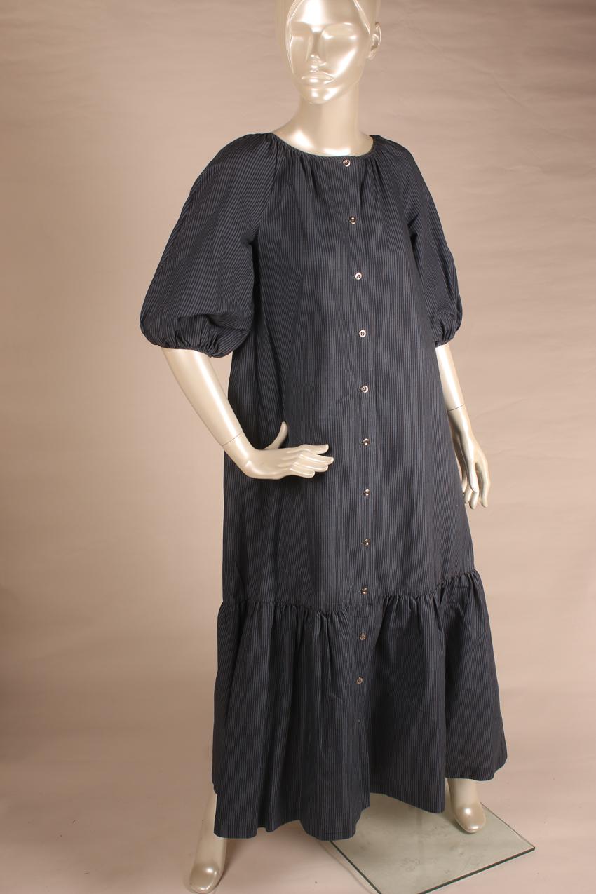 Vintage Marimekko Annikki Rimala gray-blue striped maxi dress S - Image 2